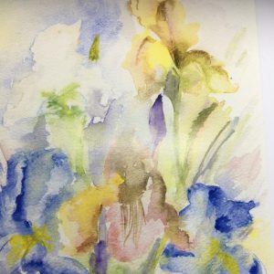 Art and wellbeing. Watercolour of irises.