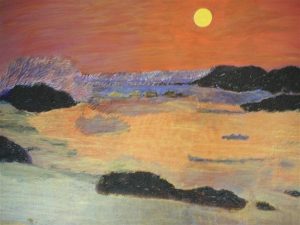 Art and wellbeing. Abstract painting. Gokarna Sunset