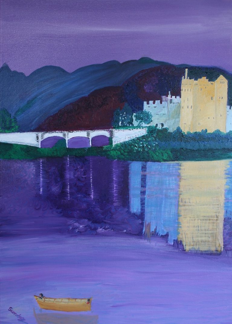 Art and wellbeing. Abstract painting. Enchanted castle