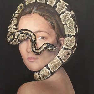 Art and wellness. Lady with snake painting.